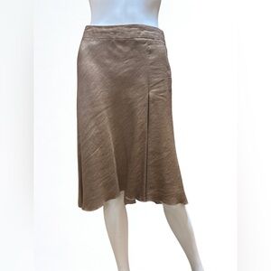 Sisley Linen Blend Midi Skirt A-Line Flowy Neutral Bronze EU 38 US 4/6